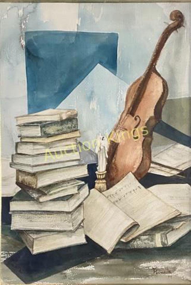JOAQUIN PEINADO WATERCOLOR ON PAPER STILL LIFE V$17,500: MEASUREMENTS:18"WX24"H FRAMED, MINT CONDITION, FRAME SHOWS AGE/"in the style of" JoaquÃ­n Peinado /Spanish | 1898 - 1975. JoaquÃ­n Peinado Vallejo/Spanish cubist painter, one of the most prominent