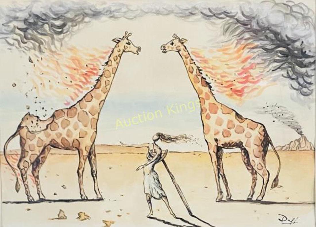 SALVADOR DALI WATERCOLOR AND INK ON PAPER V$27,000: MEASUREMENTS: 28"WX20"H FRAMED, MINT CONDITION/"in the style of"Salvador Domingo Felipe Jacinto DalÃ­ i DomÃ¨nech, 1st Marquess of DalÃ­ of PÃºbol gcYC was a Spanish surrealist artist renowned