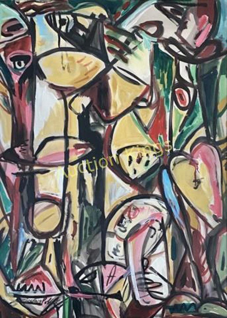 JACKSON POLLOCK ABSTRACT OIL ON PAPER V$45,000: MEASUREMENTS:31"WX38"H FRAMED/VERY GOOD CONDITION/"in the style of" Paul Jackson Pollock was an American painter and a major figure in the abstract expressionist movement. He was widely noticed for hi