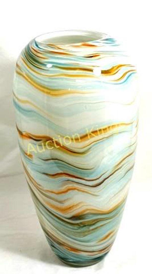 GORGEOUS TALL WHITE/ORANGE/TEAL GALLERY ART GLASS VASE (1 of 1)