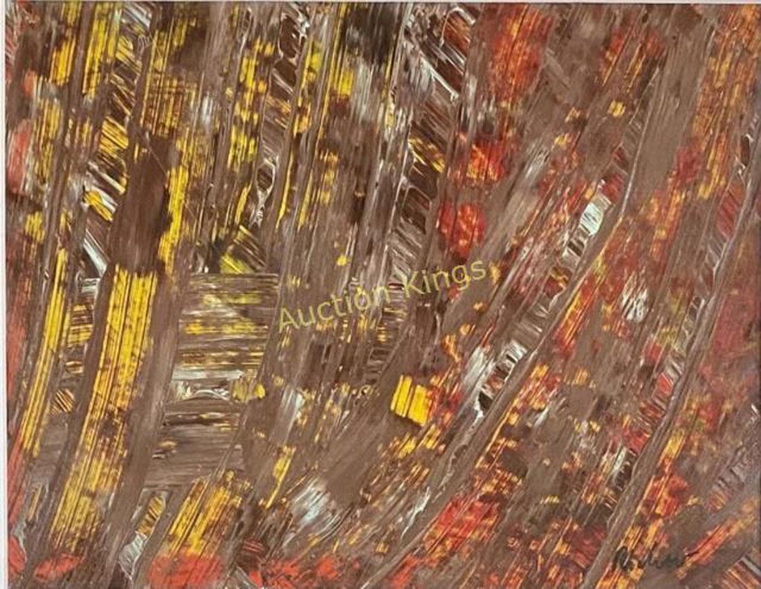 GERHARD RICHTER ABSTRACT OIL ON PAPER PAINTING V$: MEASUREMENTS:22.5"HX18"W FRAMED AND MATTED MINT CONDITION/"in the style of" Gerhard Richter. Gerhard Richter is a German visual artist. Richter has produced abstract as well as photorealistic painting