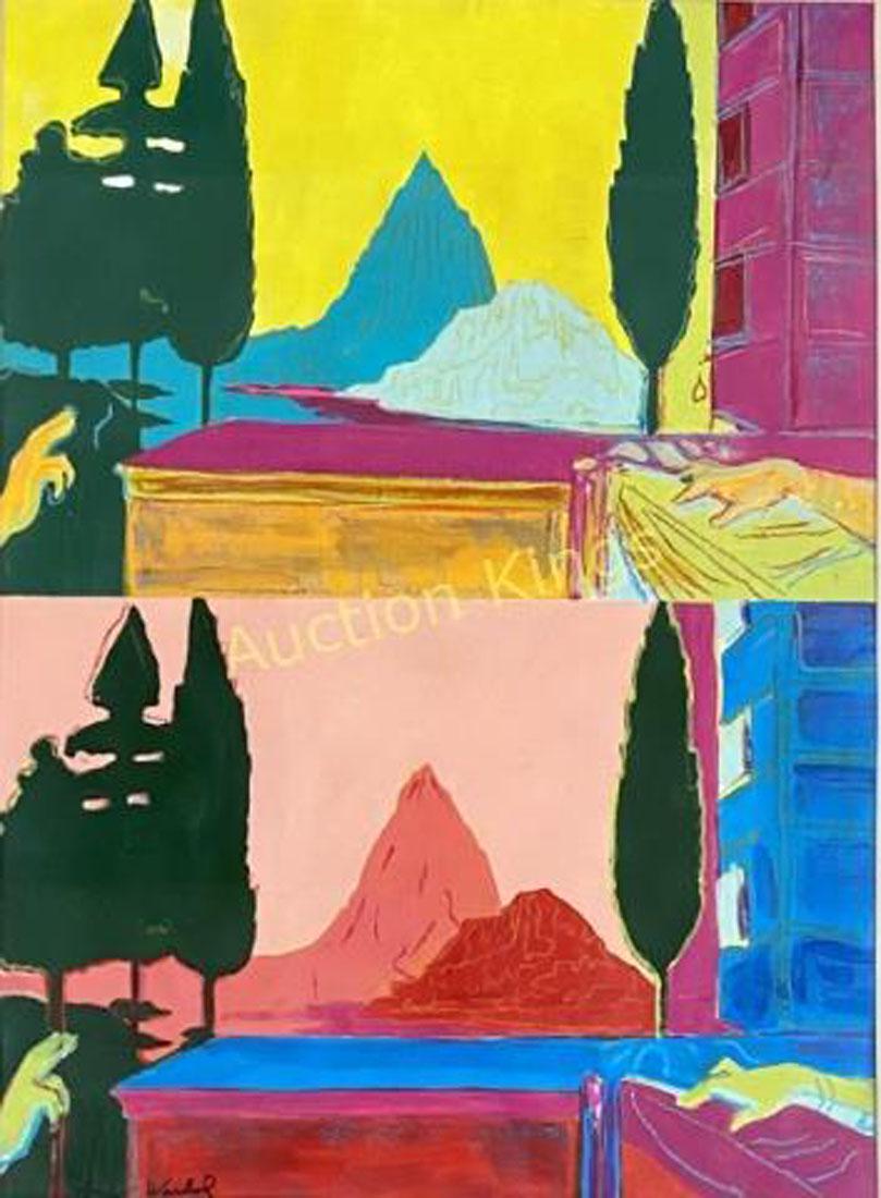 ANDY WARHOL MIXED MEDIA ON PAPER V$20,000: MEASUREMENTS:33"WX42"H FRAMED/MINT CONDITION/"in the style of" Andy Warhol was an American artist, film director, and producer who was a leading figure in the visual art movement known as pop art. War