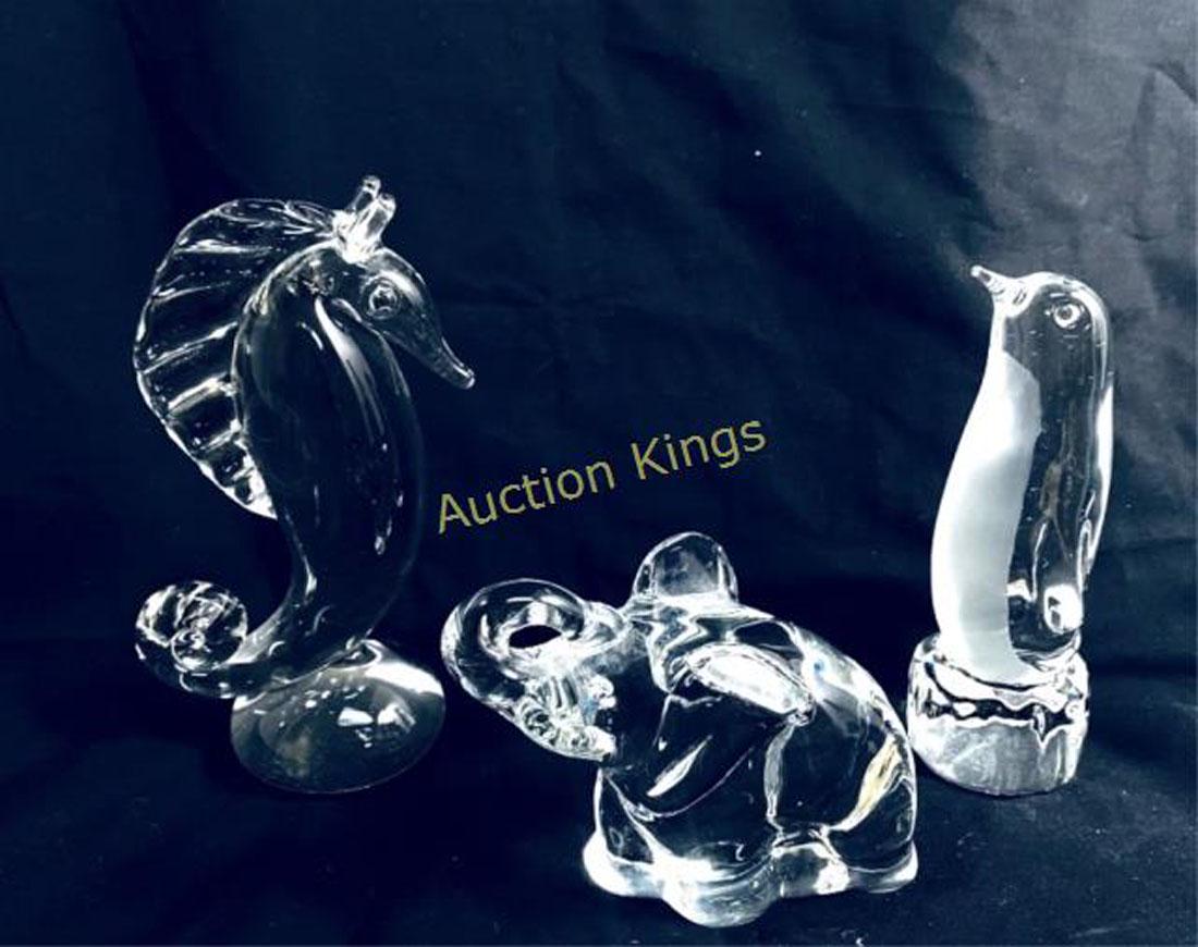 LOT OF 3 COLLECTIBLE CLEAR ART GLASS ANIMAL FIGURINES (1 of 1)