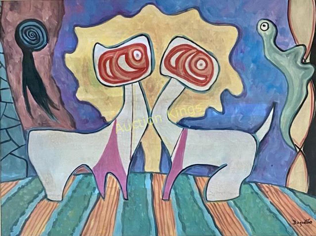 WILLIAM BAZIOTES OIL ON PAPER V$16,000: MEASUREMENTS:28"HX34"W FRAMED, VERY GOOD CONDITION/"in the style of" William Baziotes was an American painter influenced by Surrealism and was a contributor to Abstract Expressionism. In the 1940s he