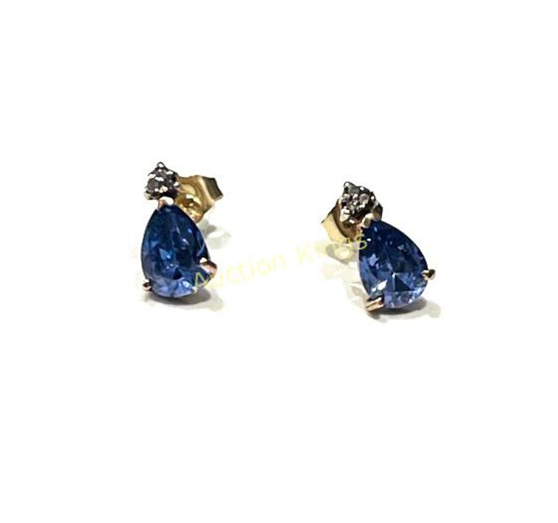 FABULOUS 10K GOLD SET TANZANITE AND DIAMOND EARRINGS: 10K GOLD