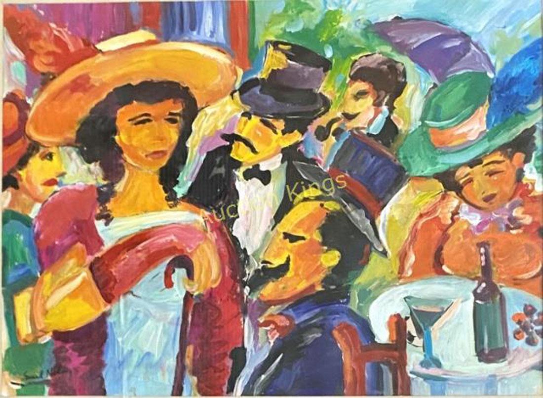 EMIL NOLDE OIL ON PAPER FIGURATIVE PAINTING V$40,000: MEASUREMENTS:32"HX41"W FRAMED AND MATTED, MINT CONDITION/"in the style of" Emil Nolde was a German-Danish painter and printmaker. He was one of the first Expressionists, a member of Die BrÃ¼cke, and