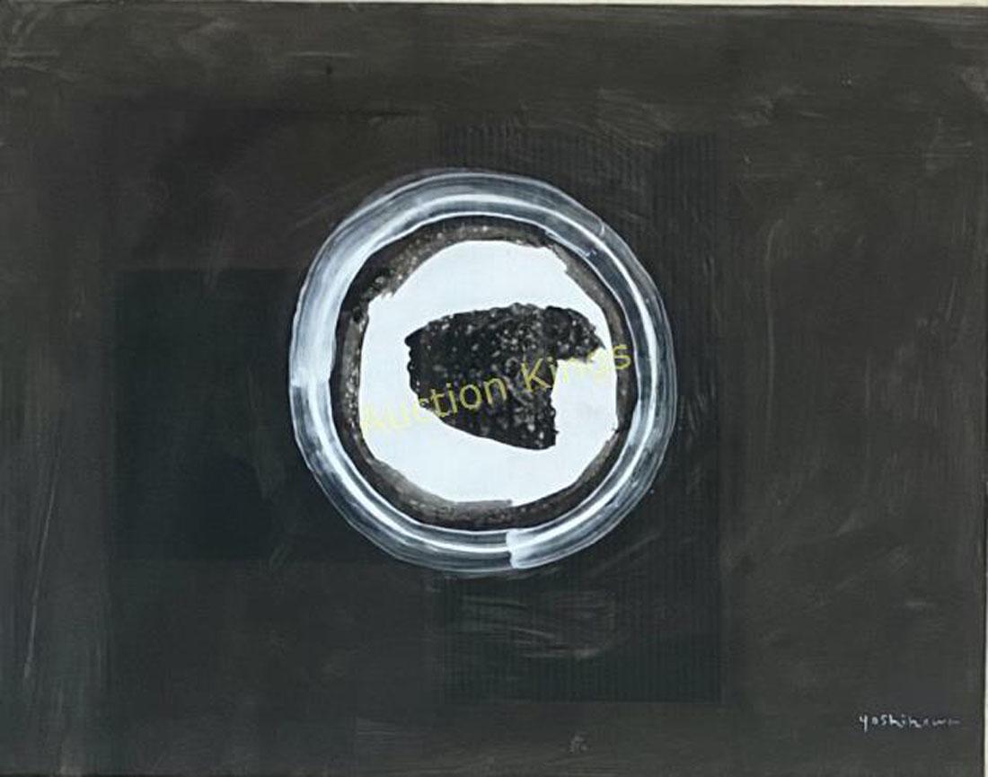 JIRO YOSHIHARA OIL ON PAPER ABSTRACT V$28,000: MEASUREMENTS:36"WX32"H FRAMED VERY GOOD CONDITION/"in the style of" Jiro Yoshihara was a Japanese painter, art educator, curator, and businessman. Mainly known for his gestural abstract impasto painti