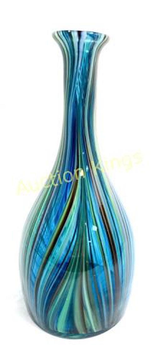 LOVELY TEAL MURANO GLASS PULLED LINES VASE (1 of 1)