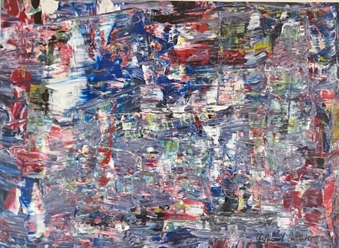 GERHARD RICHTER OIL ON PAPER PAINTING V$32,000: MEASUREMENTS:32"HX42"W FRAMED MINT CONDITION/"in the style of"Gerhard Richter is a German visual artist. Richter has produced abstract as well as photorealistic painting. Gerhard Richter is a German v