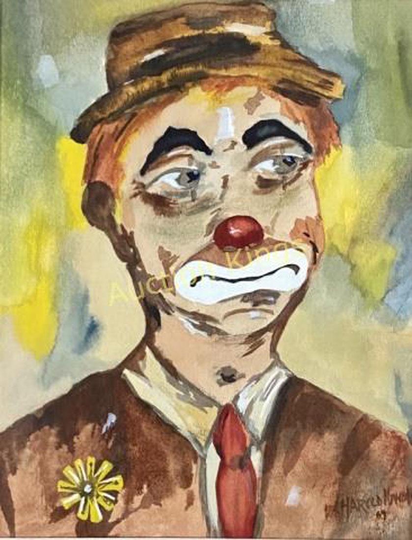 W. HAROLD HANCOCK FIGURATIVE CLOWN WATERCOLOR/PAPER (1 of 3)