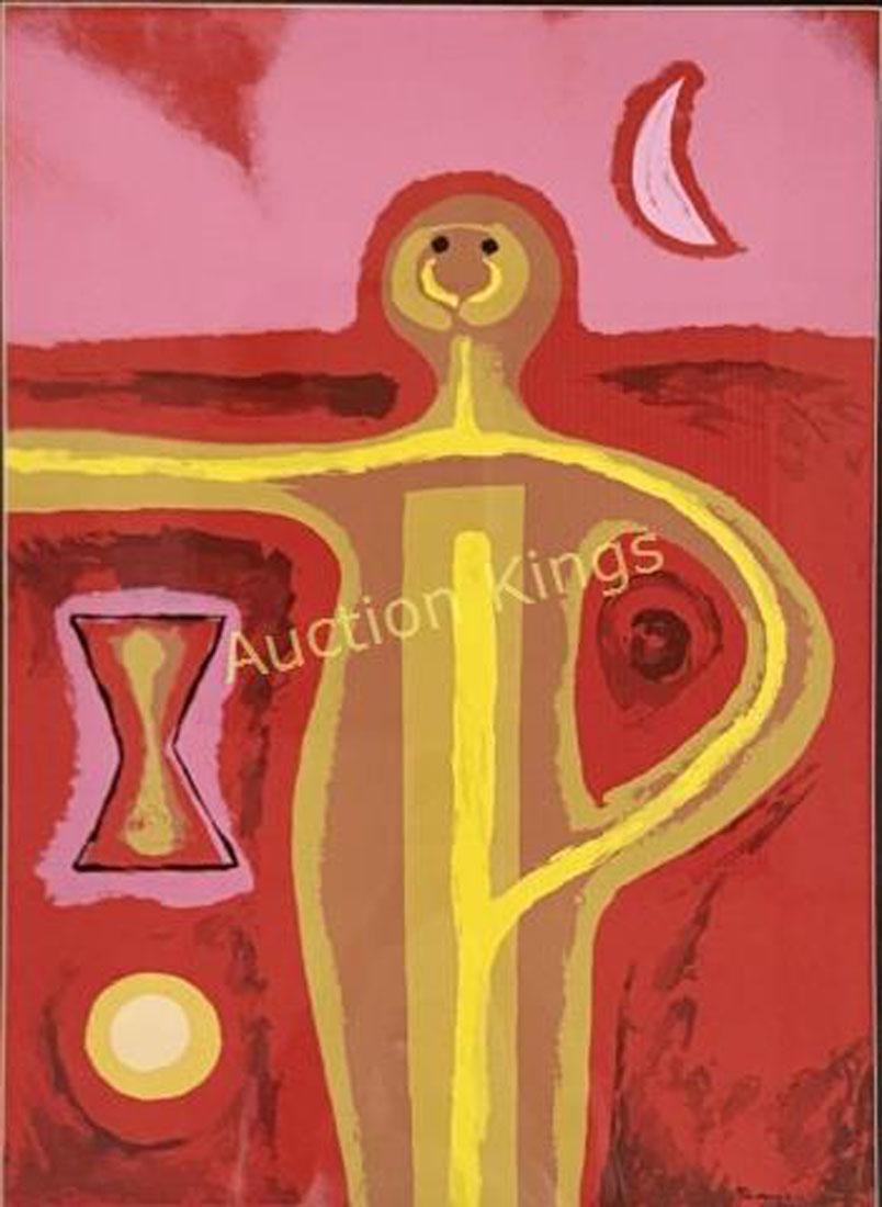 RUFINO TAMAYO ABSTRACT OIL ON PAPER FIGURATIVE V$30,000: MEASUREMENTS:36"WX44"H FRAMED, MINT CONDITION/"in the style of" Rufino del Carmen Arellanes Tamayo was a Mexican painter of Zapotec heritage, born in Oaxaca de JuÃ¡rez, Mexico. Tamayo was active in 