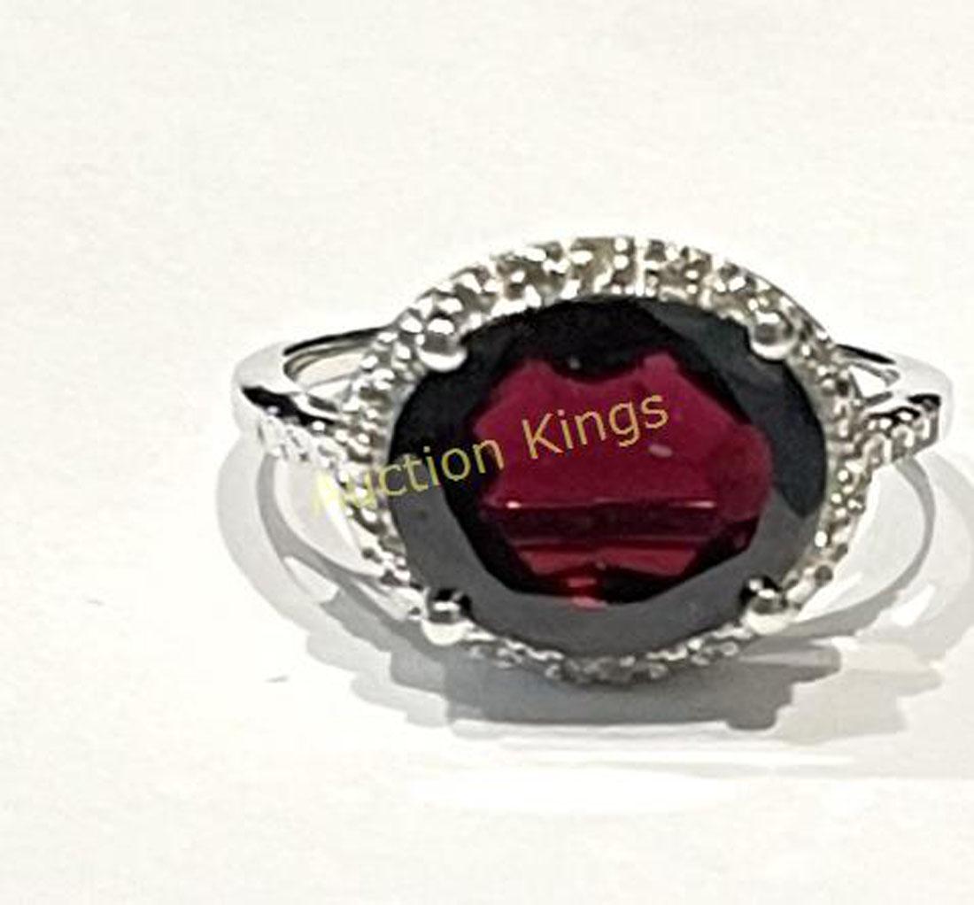 OUTSTANDING FACETED OVAL 4CT GARNET STERLING RING: SIZE 7