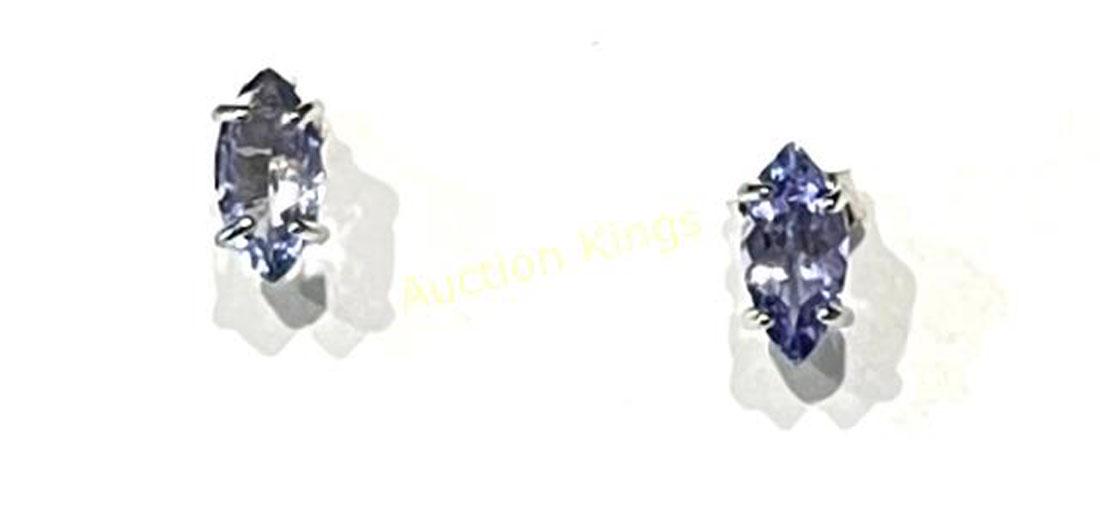ELEGANT SOLITAIRE TANZANITE 1CT MARQUIS EARRINGS: STERLING SILVER