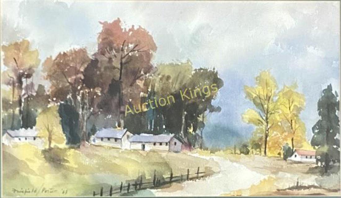 FAIRFIELD PORTER IMPRESSIONISTIC WATERCOLOR/PAPER: MEASUREMENTS:17"HX24"W FRAMED, MINT CONDITION, NEEDS NEW FRAME, WEAR AND TEAR/"in the style of"Fairfield Porter was an American painter and art critic.He was the fourth of five children of James Porte
