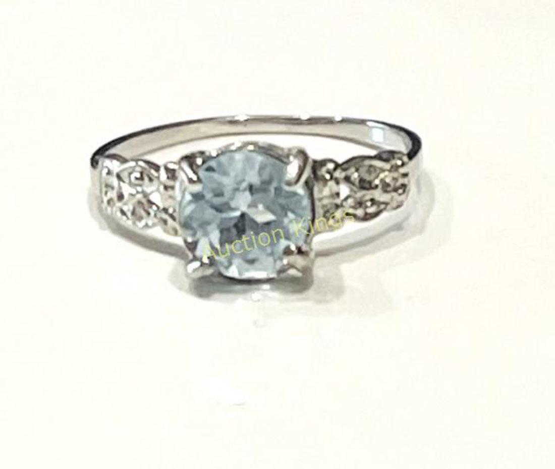 CLASSIC CUSHION CUT SKY BLUE TOPAZ 1CT ROUND SET RING (1 of 1)