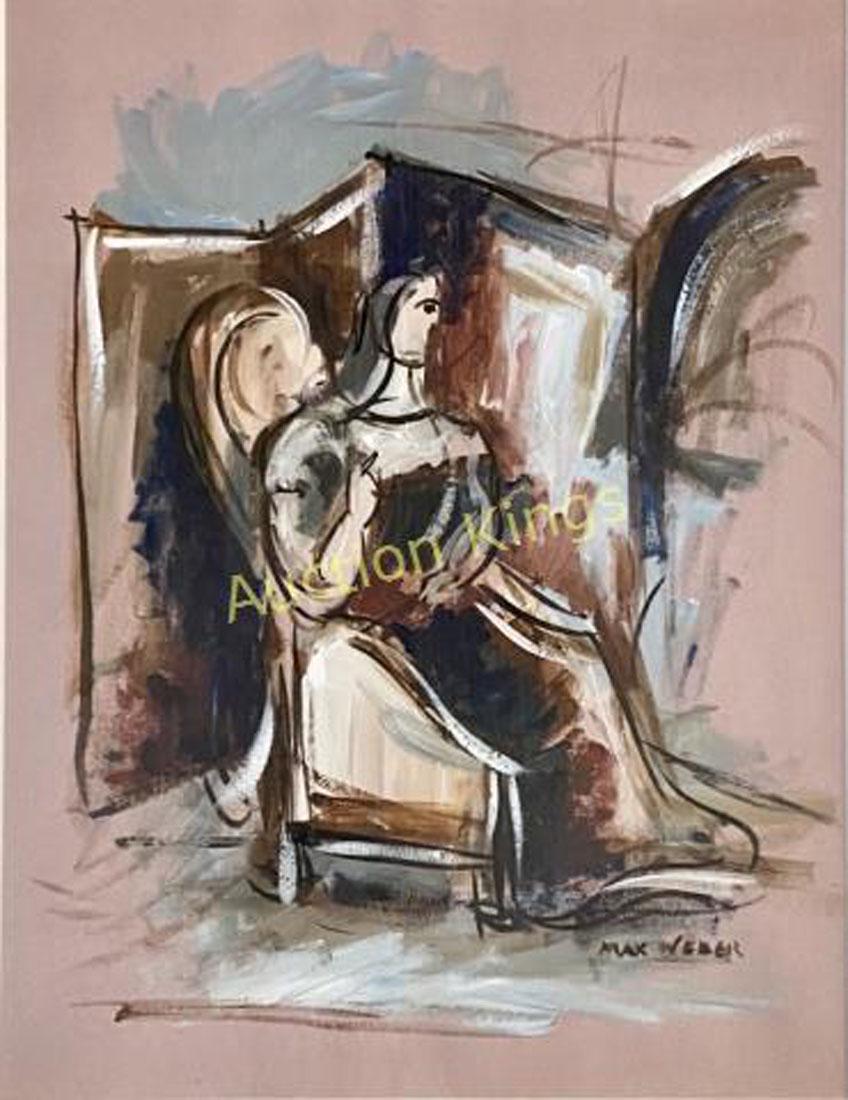 MAX WEBER MIXED MEDIA ON PAPER V$40,000: MEASUREMENTS:17"WX21"H, FRAMED MINT CONDITION/"in the style of" Max Weber (April 18, 1881 â€“ October 4, 1961) was a Jewish-American painter and one of the first American Cubist painters.Born in