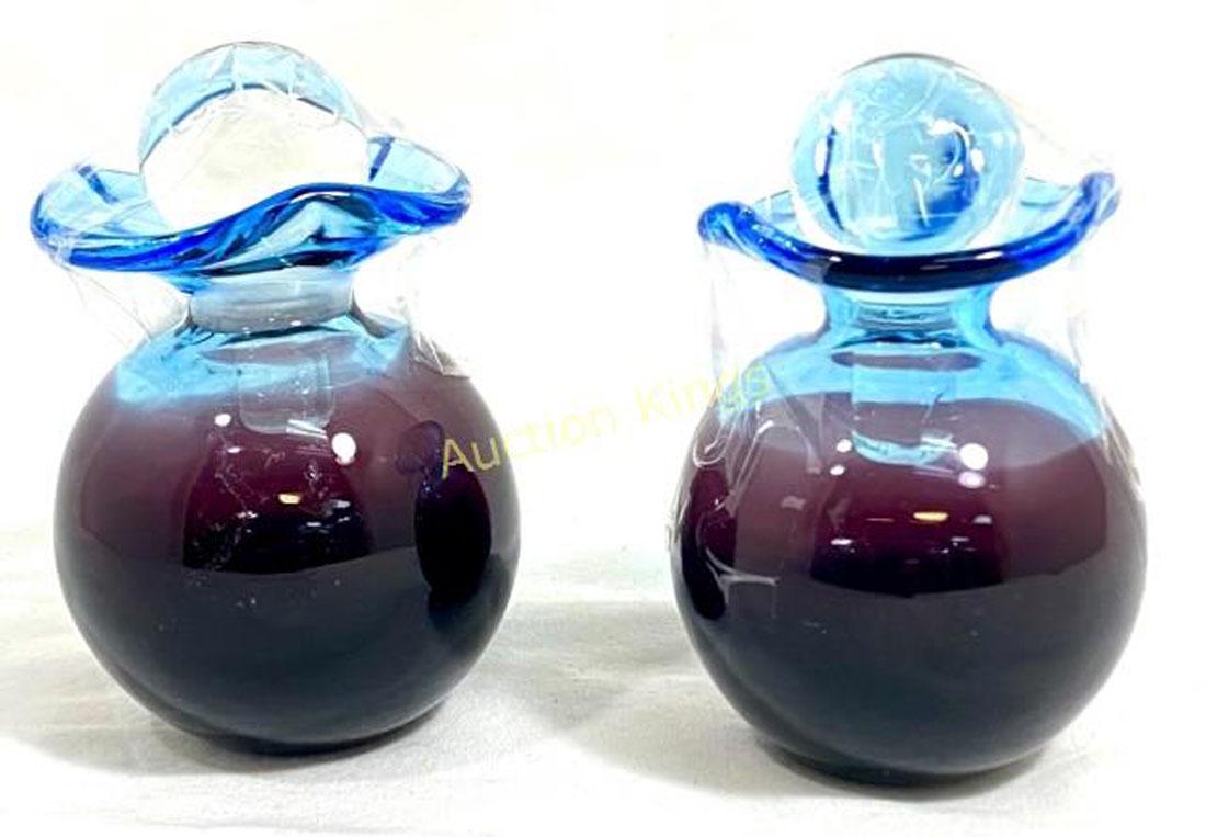 FANTASTIC LOT OF 2 MURANO LAVENDER PERFUME BOTTLES (1 of 1)