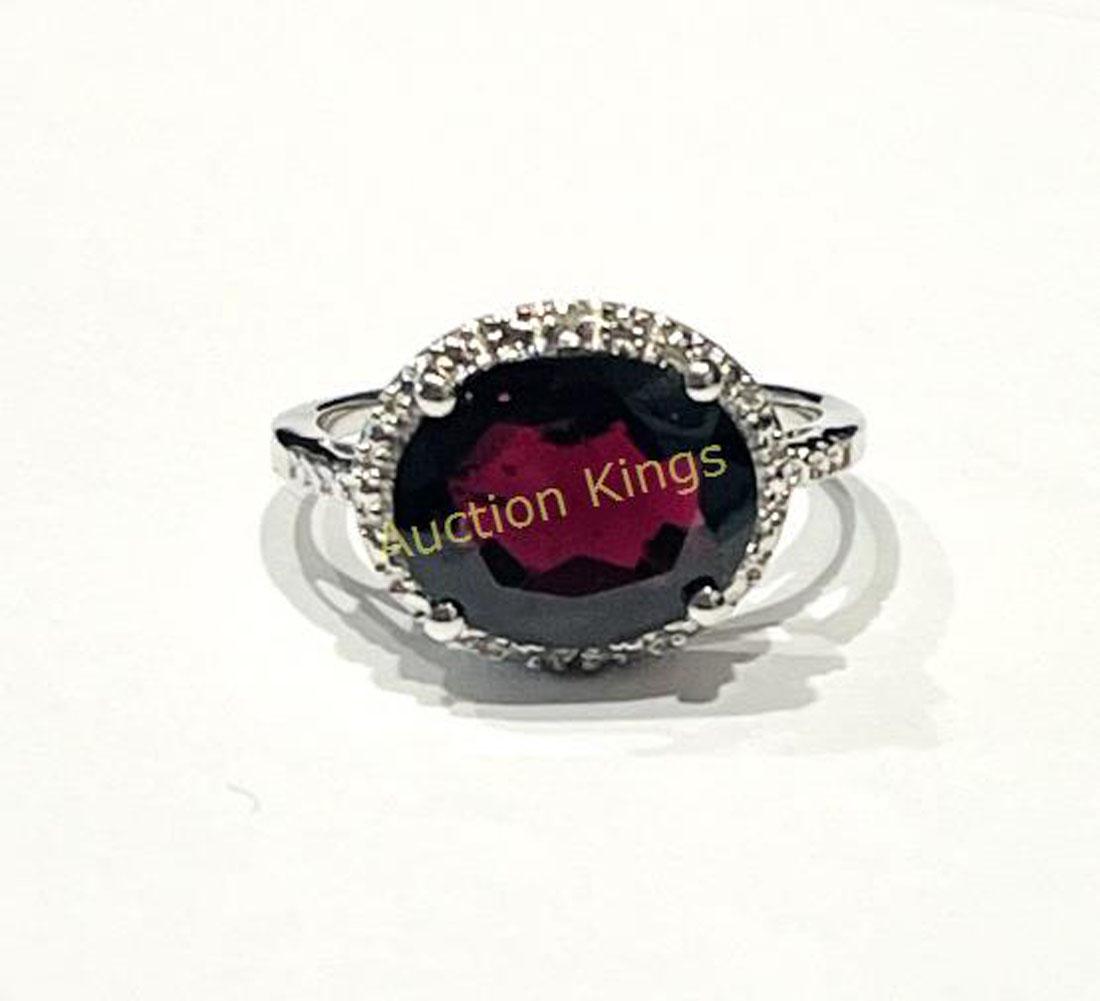 BRILLIANT RED GARNET 4CT GEMSTONE STERLING RING (1 of 1)