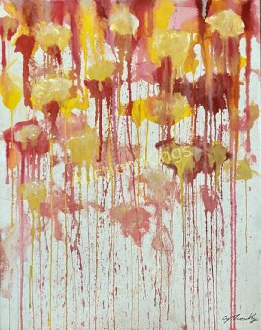 CY TWOMBLY WATERCOLOR ON FABRIC CANVAS V$60,000: MEASUREMENTS:22"WX28"H NO FRAME, MINT CONDITION/"in the style of" Edwin Parker "Cy" Twombly Jr. was an American painter, sculptor and photographer. He belonged to the generation of Robert Rauschenberg