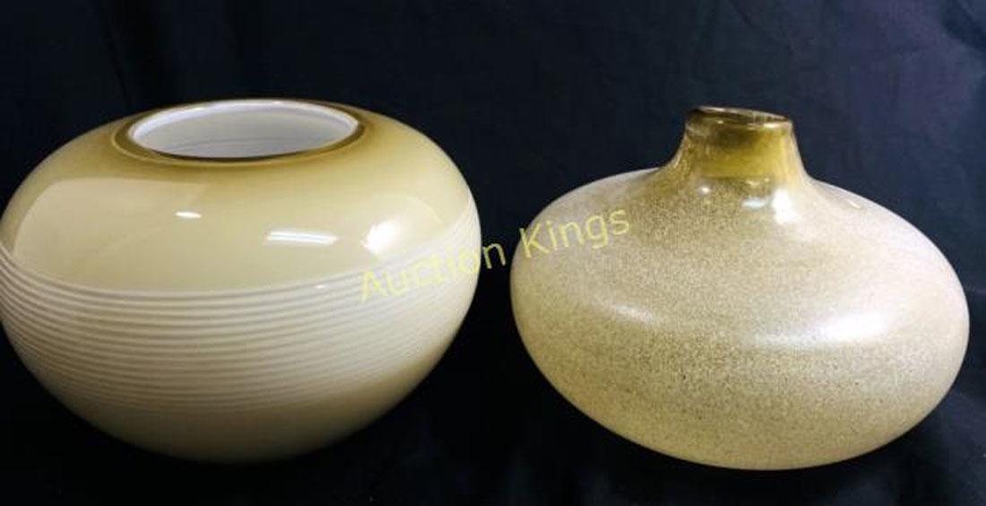 2 VINTAGE NEUTRAL TONES ART GLASS DECO VASES (1 of 1)