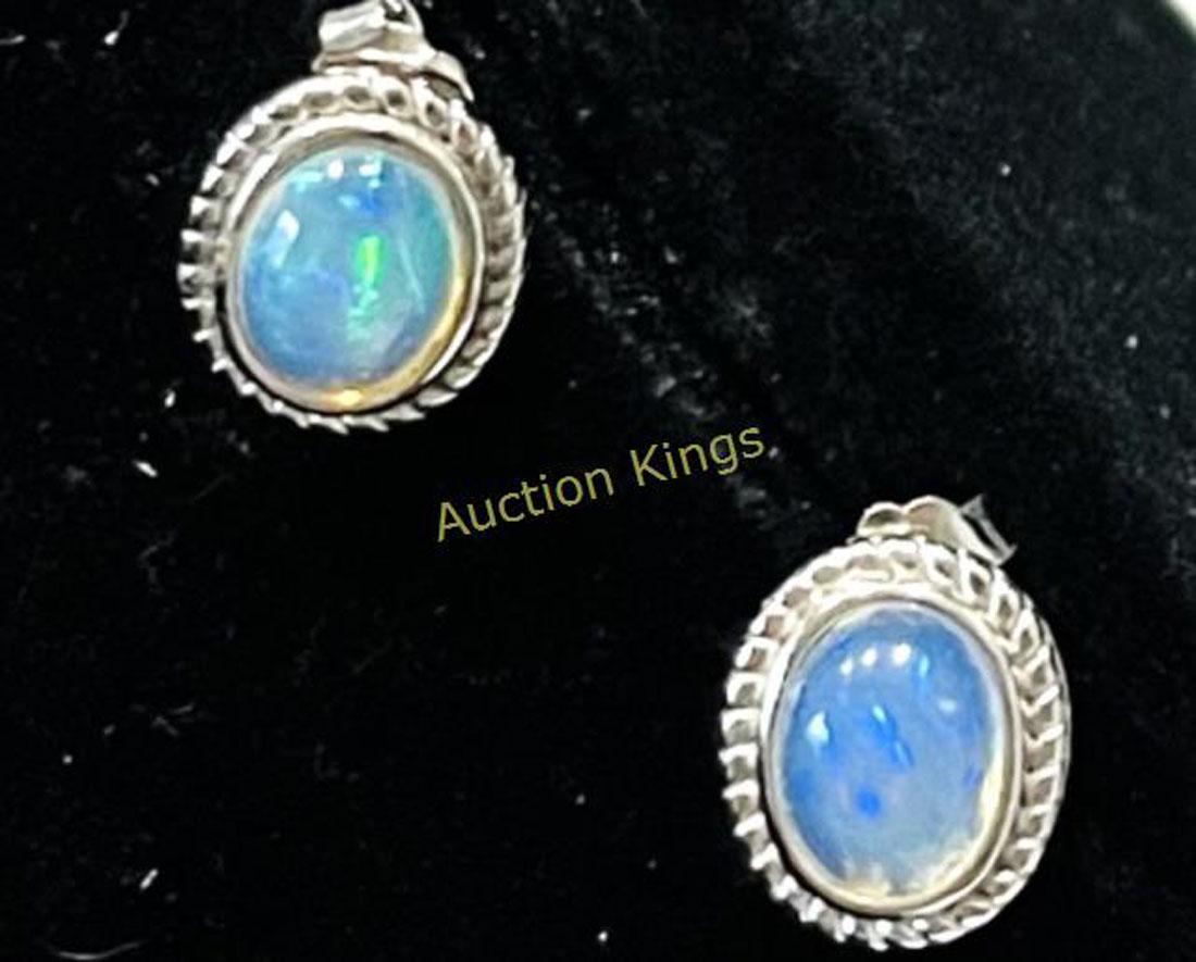 PRETTY POLISHED FIRE OPAL STERLING OVAL EARRINGS (1 of 1)