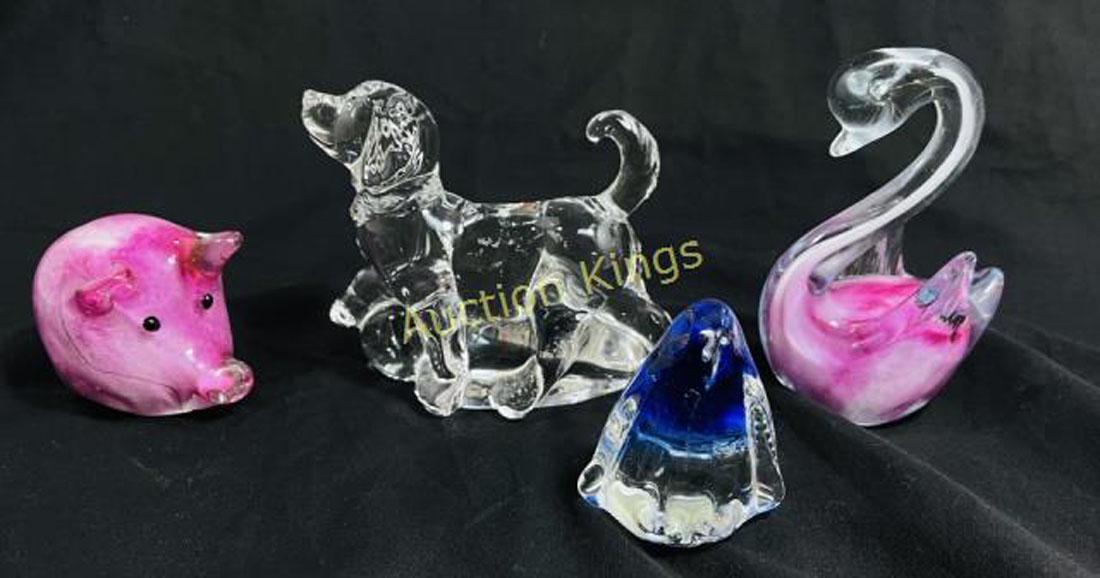 LOT OF 4 ADORABLE ART GLASS ANIMAL FIGURINES (1 of 1)