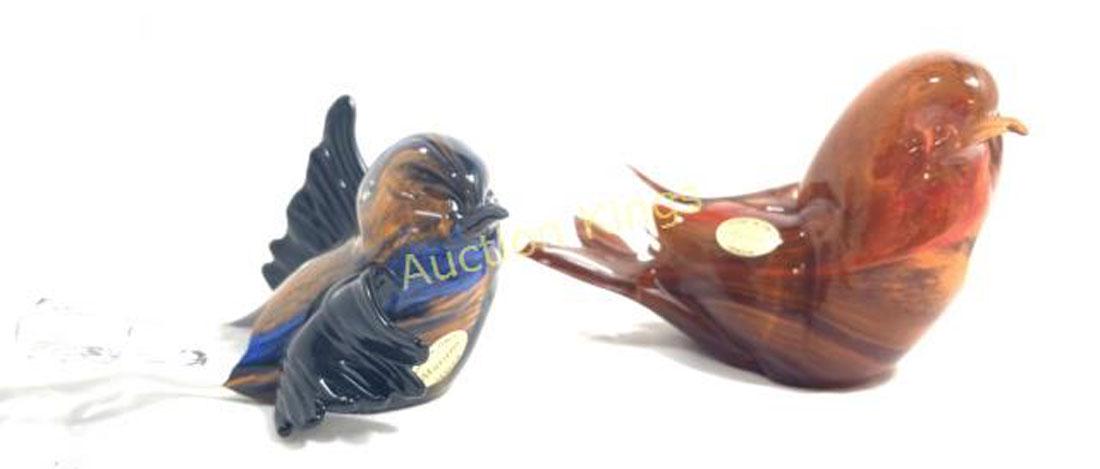 ADORABLE LOT OF 2 MURANO GLASS BIRD SCULPTURES (1 of 1)