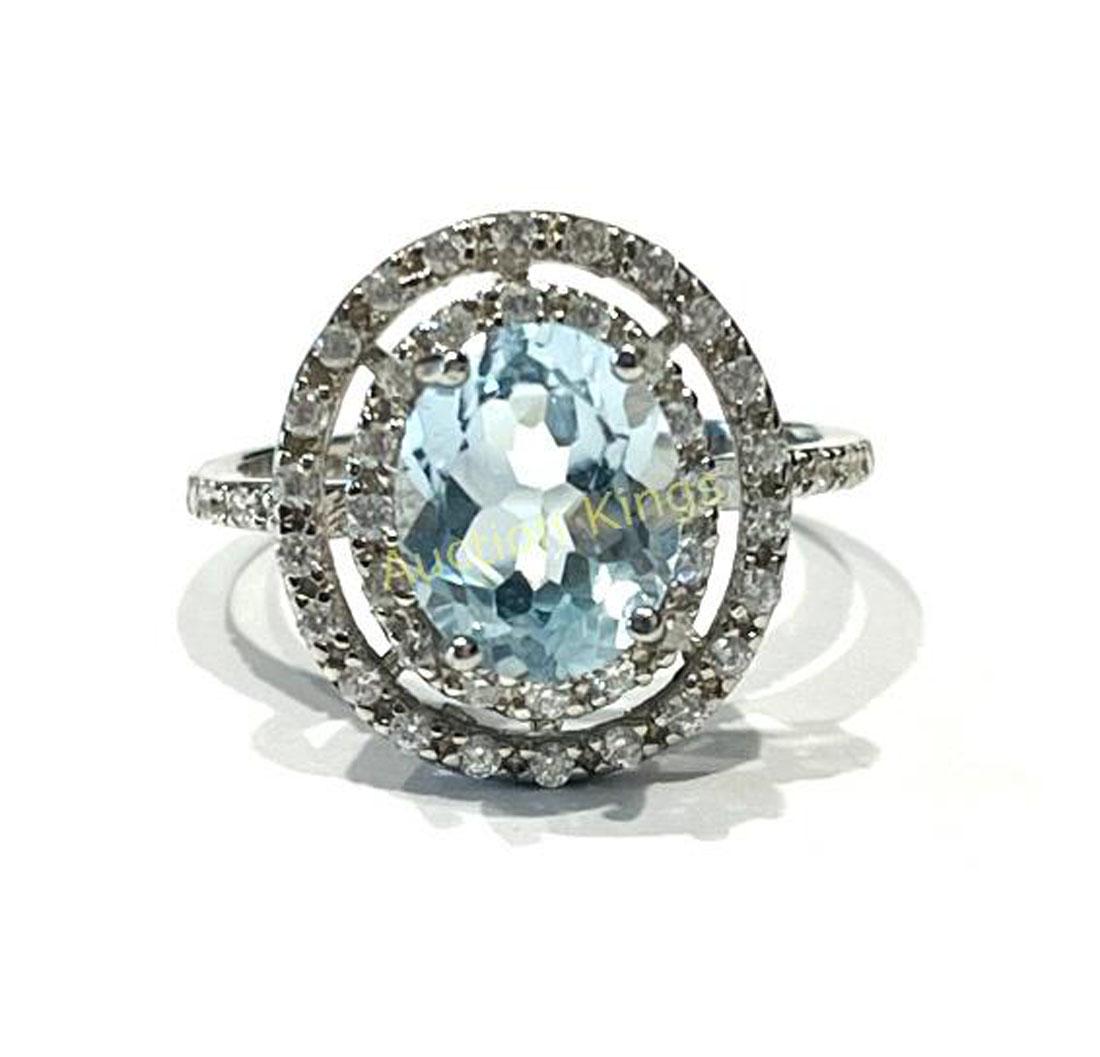 FANCY SKY BLUE AND WHITE TOPAZ HALO COCKTAIL RING (1 of 1)