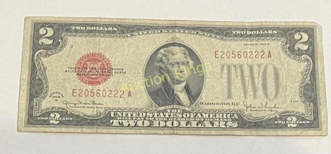 RARE 1928-G RED SEAL $2 BILL E20560222A (1 of 2)