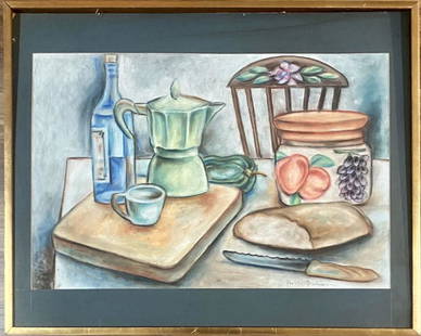 PRESTON DICKINSON PASTEL ON PAPER V$28,000: MEASUREMENTS:25"HX31"W FRAMED, GOOD CONDITION, NO GLASS IN FRAME/ "in the style of"William Preston Dickinson was an American modern artist, best known for his paintings of industrial subjects in the P