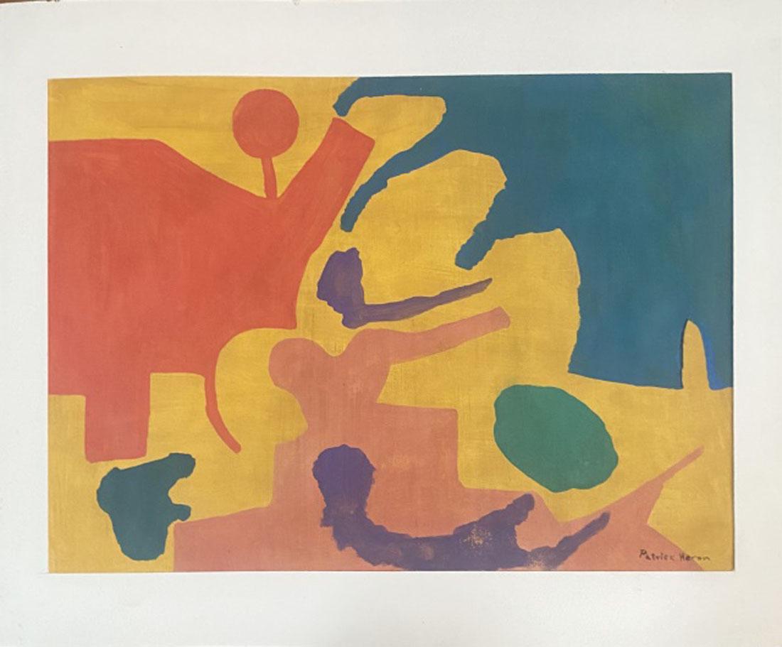 PATRICK HERON OIL ON PAPER ABSTRACT V$16,000: MEASUREMENTS:22"HX29"W NO FRAME,MINT CONDITION/"in the style of" Patrick Heron CBE was a British abstract and figurative artist, critic, writer, and polemicist, who lived in Zennor, Cornwall. Heron wa