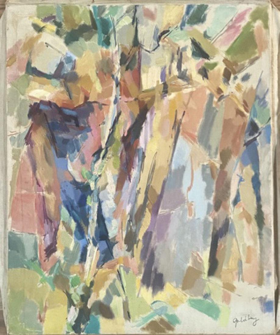 MICHAEL GOLDBERG ABSTRACT OIL ON CANVAS V$27,000: MEASUREMENTS: 25"WX32"H NO FRAME, VERY GOOD CONDITION/"in the style of" Michael Goldberg was an American abstract expressionist painter and teacher known for his gestural action paintings, abstraction