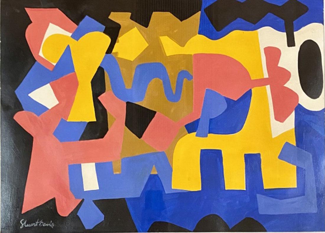 STUART DAVIS ABSTACT OIL ON PAPER V$25,000: MEASUREMENTS:31"HX39"W FRAMED, MINT CONDITION/"in the style of" Stuart Davis, was an early American modernist painter. He was well known for his jazz-influenced, proto-pop art paintings of the 1940s a