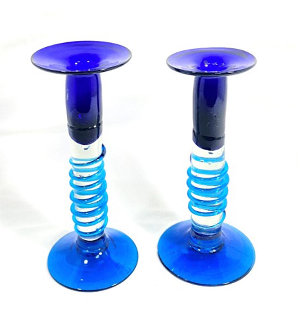 EXQUISITE LOT OF 2 MODERN ART GLASS CANDLESTICKS (1 of 1)