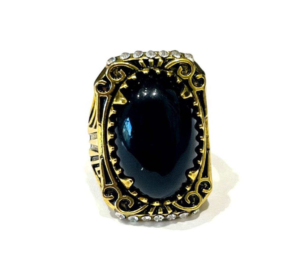 HANDSOME LARGE POLISHED BLACK STONE FILIGREE RING (1 of 1)