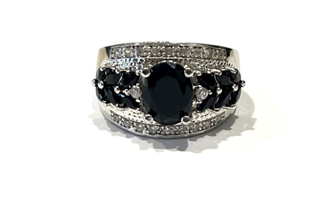 STUNNING ART DECO STERLING BLACK QUARTZ RING (1 of 1)