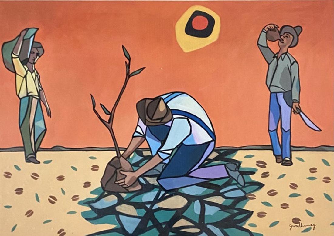 ROBERT GWATHMEY FIGURATIVE OIL ON PAPER V$36,000: MEASUREMENTS: 27"HX37"W FRAMED, MINT CONDITION/"in the style of"Robert Gwathmey was an American social realist painter. His wife was photographer Rosalie Gwathmey and his son was architect Charles Gwa