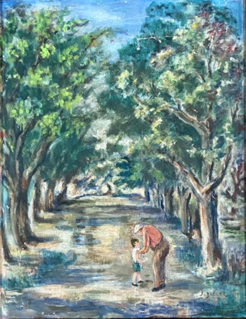JACQUES ZUCKER IMPRESSIONIST OIL ON BOARD V$23,000: MEASUREMENTS:16"WX20"H FRAMED, GOOD CONDITION, SOME PAINT CHIPPING/PAINT LOSS/"in the style of"Jacques Zucker, an artist whose paintings in post-Impresssionist style were seen in many one-man shows in