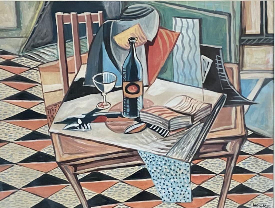 HENRI HAYDEN STILL LIFE OIL ON PAPER V$16,000: MEASUREMENTS:25"HX31"W FRAMED, MINT CONDITION/"in the style of"Henri Hayden, born Henryk Hayden, was a Polish painter. Born in Warsaw, Hayden lived and worked in Paris. Hayden studied engineering at t