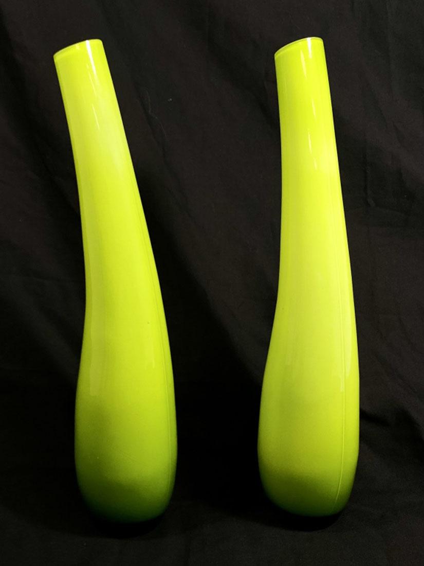 STELLAR LOT OF 2 MOD GREEN ART GLASS VASES (1 of 1)