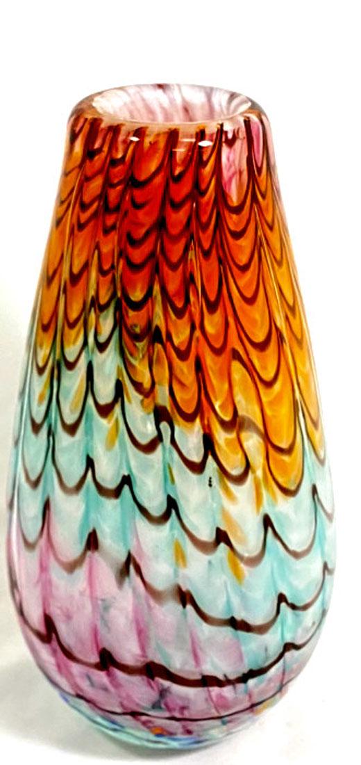 FABULOUS MURANO PULLED LINES PASTEL DECO VASE (1 of 1)