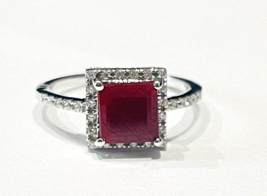 ELITE GENUINE RUBY 2CT SQUARE STERLING SILVER RING (1 of 1)