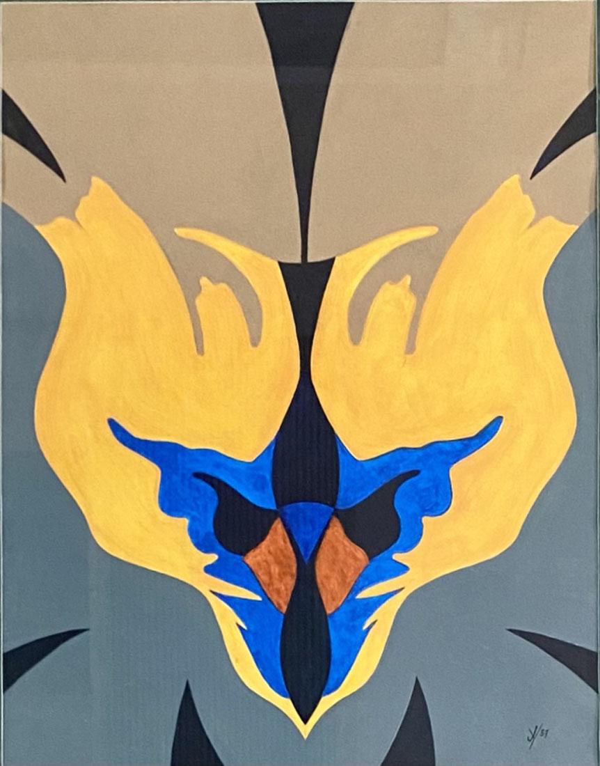 JACK YOUNGERMAN ABSTRACT GOACHE ON PAPER V$32,000: MEASUREMENTS:30"WX35"H FRAMED, MINT CONDITION/"in the style of"Jack Albert Youngerman was an American artist known for his constructions and paintings. Jack Youngerman was born in 1926 in Webster Grov