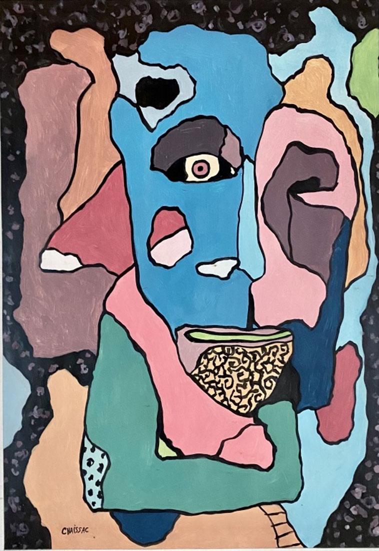 GASTON CHAISSAC ABSTRACT OIL ON PAPER V$24,000: MEASUREMENTS:27"WX33"H FRAMED, MINT CONDITION/"in the style of"Gaston Chaissac was a French painter. An autodidact and son of the French rural working class, he became involved in the art world when h