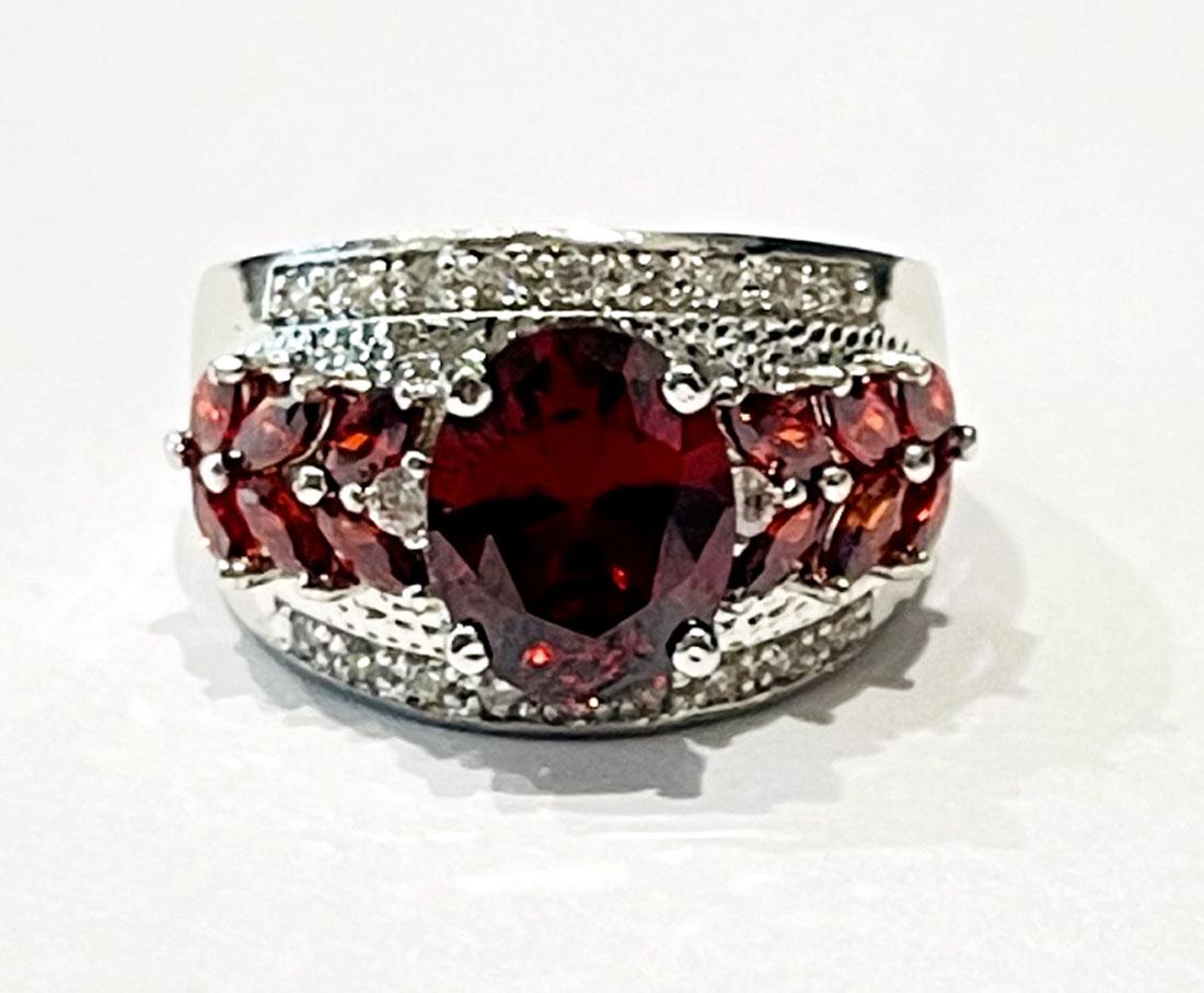 GLAM STERLING RED QUARTZ ART DECO COCKTAIL RING (1 of 1)