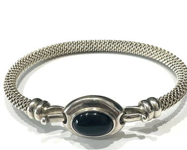 STUNNING STERLING SILVER ONYX STONE BRACELET: STERLING SILVER 6"