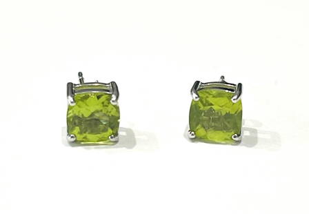 PRECIOUS CUSHION CUT 1CT PERIDOT STERLING EARRINGS: STERLING SILVER