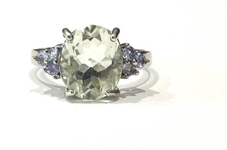 GLAM GREEN AMETHYST/TANZANITE 4CT OVAL RING: SIZE 7/STERLING SILVER