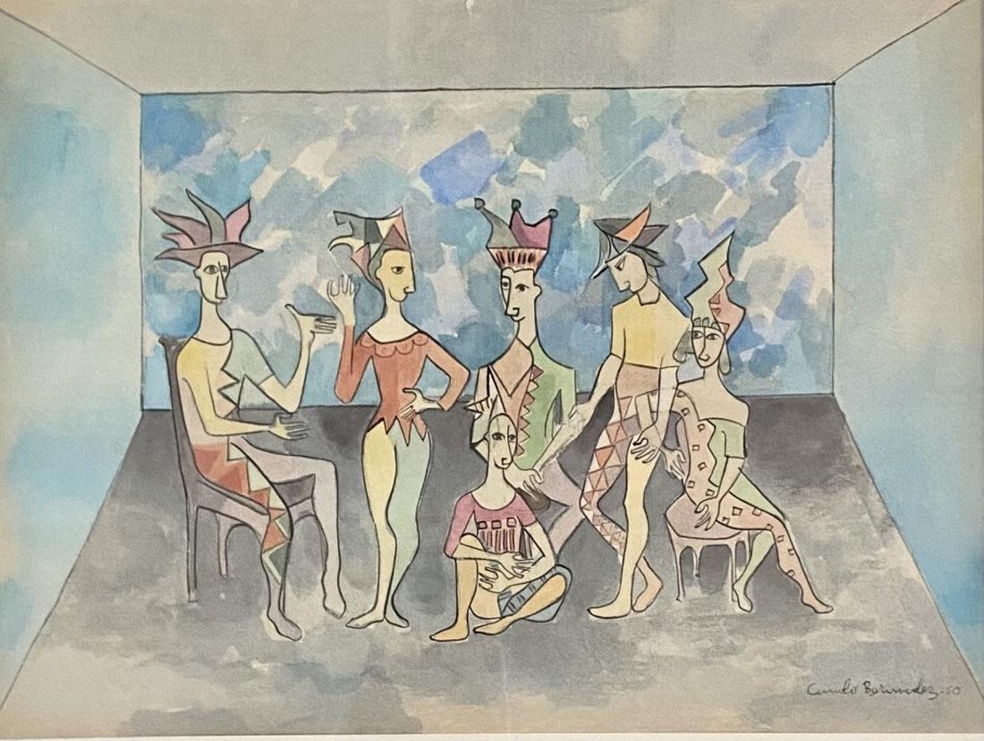 CUNDO BERMUDEZ WATERCOLOR ON PAPER V$16,000: MEASUREMENTS:24"HX30"W MINT CONDITION/"in the style of"Cundo BermÃºdez, born Secundino BermÃºdez y Delgado, was a Cuban painter. Born in Havana, Cuba, he died of a heart attack in his Westchester
