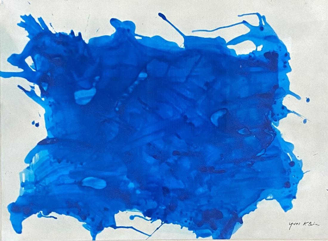 YVES KLIEN BLUE PIGMENT ON PAPER V$34,000: MEASUREMENTS:28"HX41"W FRAMED, MINT CONDITION/"in the style of"Yves Klein was a French artist and an important figure in post-war European art. He was a leading member of the French artistic movement